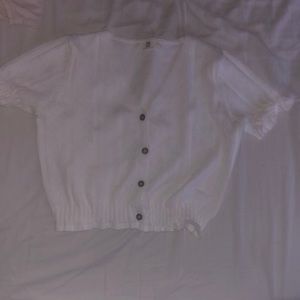 button cropped warm white preppy shirt